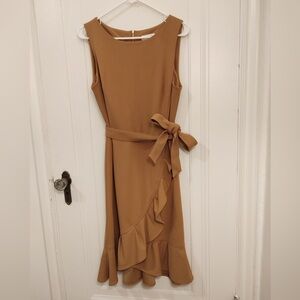 Tan Nude Flirty Calvin Klein Dress Size 12 with Ruffled Hem